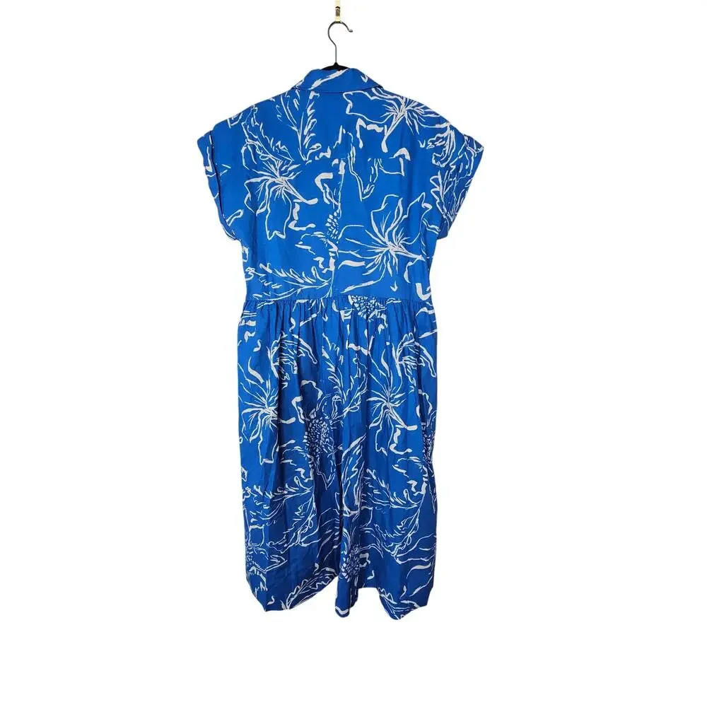 Maye M Margot Shirt Dress Arcadia Print Blue Floral Linen Cotton Coastal Casual